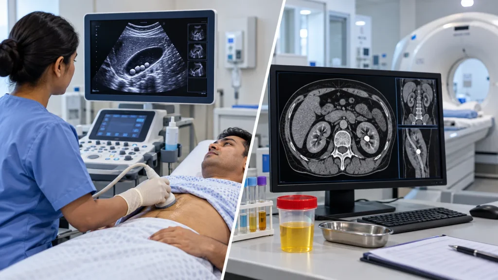 Ultrasound and CT imaging used to diagnose gallstones and kidney stones